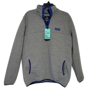 Simply Southern Sweater Womens Large 1/4 Snap Pullover Gray Blue Ribbed